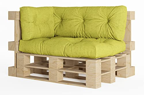 chilly pilley Palettenauflage Schaumflocken palettenkissen Palettenpolster Palettenmöbel Palettensofa Rückenlehne Sitzkissen Seitenkissen Set (3er Set Grün)