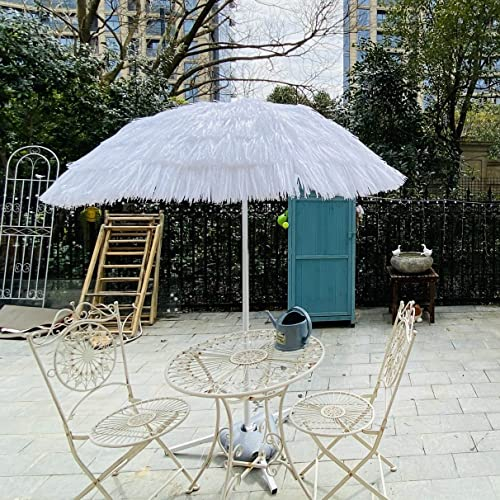 LYAH Weiß Sonnenschirm Für Außen, Neigbarer Strandschirm Gartenschirm Marktschirm Balkon Strohschirm Bastschirm Hawaiischirm Terrassenschirm UV-Schutz Mit 8 Stabilen Rippen - Rund 180cm