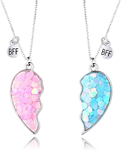 2 Pezzi Collana Amicizia, Confezione da 2 Collane con Ciondolo a Mezzo Cuore, Arcobaleno Collana dell'Amicizia per Donne e Ragazze