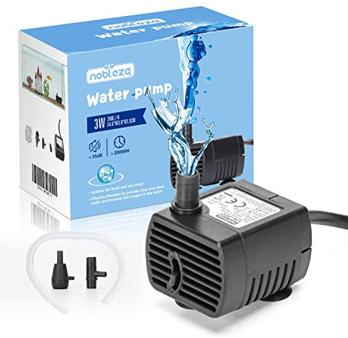 Nobleza - Pompa Acqua Sommergibile, 3W Pompa dell'Acqua per Animali Domestici, 200 L/H Pompa Acqua per Terrari, Pompa Fontanella per Gatti, 2 Ugelli per Acquari, Fontane, Statue, Idroponica