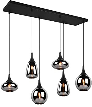 meineWunschleuchte Pendel-Leuchte 6-flammig Rauchglas Chrom verspiegelt | Breite 94cm, mit 6x E14 LED, stufenweise dimmbar, moderne Esszimmerlampe hängend, für Esstisch & Kücheninsel