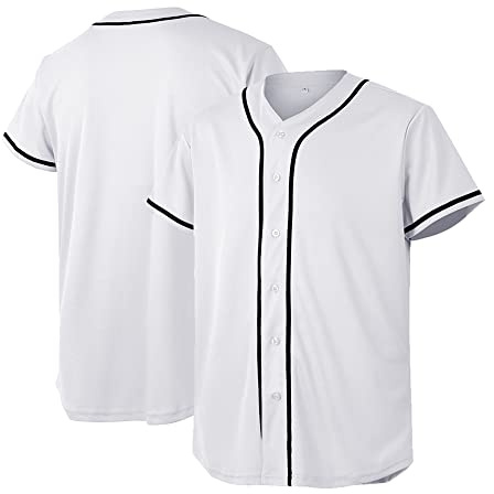 Baseball Jersey for Men and Women, Baseball Shirts for Custom Button up Shirt,Hipster Hip Hop Sports Uniforms(White,L)