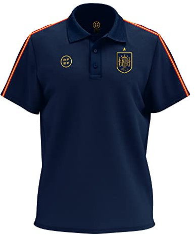 RFEF - Polo Réplica Oficial de la Selección Española de Fútbol | Manga Corta y Detalles Bordados - Color Azul Navy | Talla M