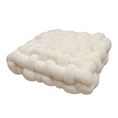 Fouriding Oreillers Carrés à Nœuds, Oreillers Carrés en Molleton d'agneau Coussin en Peluche Tissé pour la Décoration du Canapé, du Lit, de la Chaise et de la Chambre à Coucher (30*33*12cm, Crème)
