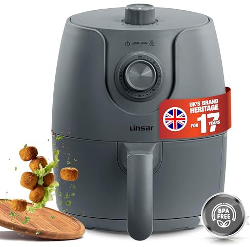 Linsar - Hot Air Fryer - 1.8L - incl. Timer and Individual Temperature Adjuster - Oil Free - More Energy Saving & Faster than Traditional Ovens - 1200 Watt (Grey)
