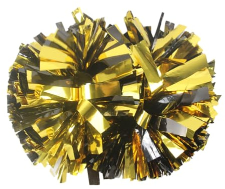 Lovecheer 2 Stück schwarze und goldene Pompons, Cheerleader, professionelle metallische Cheerleader-Pompons mit Schlagstockgriff, sportlich temperamentvoll für Erwachsene, Performance, Party, Tanz,
