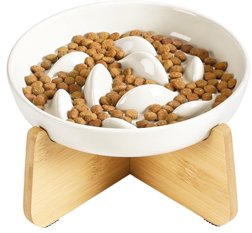 IDOGCHEW Comedero Lento de Cerámica para Gatos – Cuenco Elevado Antivómitos (8 cm), Diseño Interactivo para Comer Más Despacio, Fácil de Limpiar y con Borde Antiderrames