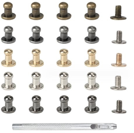 CLKE 100 Stück Nieten für Leder aus Metall, Nieten zum Anschrauben, Knopf zum Schrauben, mit Lochzange, Werkzeug zur Befestigung und Reparatur von Leder, Kleidung und Handtaschen (5 mm, 5 Farben)