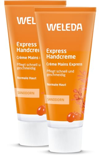 WELEDA Bio Express Handcreme Sanddorn - Naturkosmetik Handpflege Creme für trockene Hände. Nachhaltige Feuchtigkeitscreme für Frauen & Männer mit Grapefruit, Mandarine & Sandelholz Duft (1x 50ml)