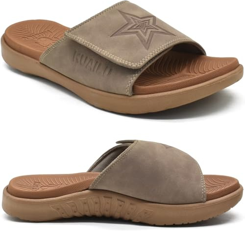 KuaiLu Sandalen Herren Gr. 40 mit Klettverschluss Bequeme Orthopädische Plantar Fasciitis Arch Support Sommer Hausschuhe Offener Zeh Rutschfest Sport Gummisohle
