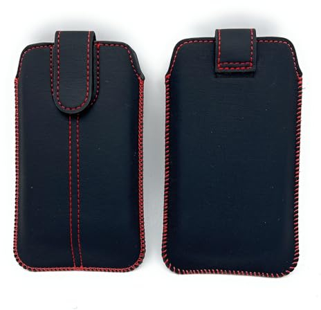 Handy Tasche Schutz Hülle Slim Case Cover Etui Sleeve schwarz-rot für Nokia 6310 (2021), Apple iPhone 12 Mini / 13 Mini, Olympia Sun, Bea-Fon SL260