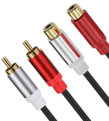 Discool 2RCA maschio a 2RCA femmina cavo placcato oro Y splitter HI-FI cavo professionale in gomma prolunga cavo audio adattatore per DVD (1,8 m/5,9 m, maschio a femmina)