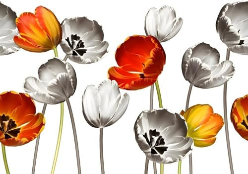 Fototapete Blumen 3D Tapeten 3D Effekt Wohnzimmer Schlafzimmer Vliestapete Moderne Einfache Handgemalte Rote Tulpenblume Natur Grau Graffiti Steinoptik Kinder Tapeten