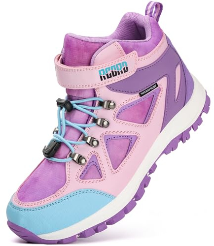 R CORD Girls Hiking Boots Kids Anti Collision Hiking Boots Non Slip Sneakers Outdoor Trekking Walking Climbing Running Sneakers Purple 4 Big Kid