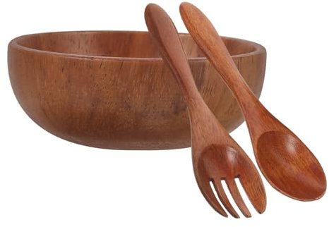 Alipis Wooden Salad Bowl for Fruit Serving Spoon Fork Wooden Bowls for Kitchen Counter Kit