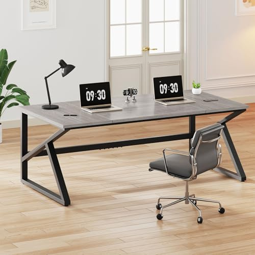 IBF Großschreibtisch 180cm Grau,Tisch Holz-Metall Gaming Homeoffice | 180cm 2-Personen Schreibtisch Holz-Metall mit großer Platte für Monitore, geeignet für Gaming, Studium & Homeoffice