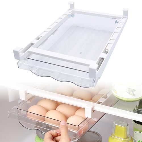 FORYNXHWIN Egg Container for Refrigerator - 18 Grid Clear Pull Out Egg Holder, Space-saving Rolling Egg Dispenser, Fridge Drawer Organizer for Kitchen Pantry, Durable Storage Tray