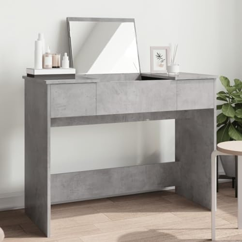 ZEYUAN Schminktisch mit Spiegel Betongrau 100x45x76 cm, Schminken Tisch, Frisiertisch, Kosmetiktisch, Schminkkommode, Schmink Tisch, Make Up Tisch - 840698
