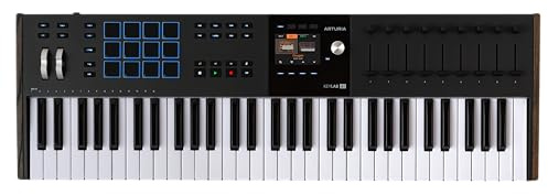 Arturia KeyLab 61 MK3 Schwarz MIDI Controller-Tastatur für die Musikproduktion, mit einem All-in-One-Software-Bündel - 61 Tasten, 9 Encoder, 9 Fader, 12 Pads – Schwarz