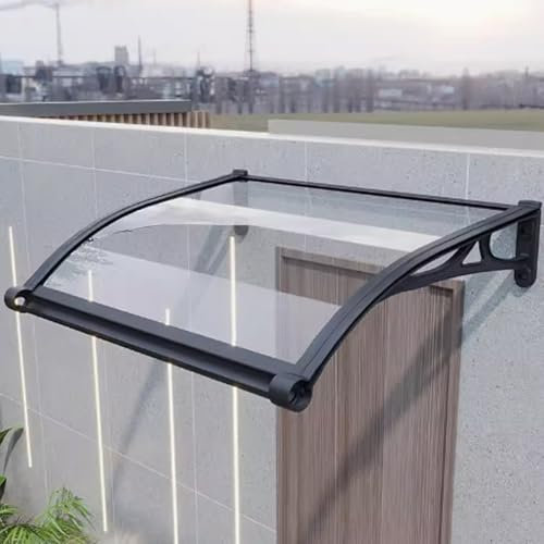 KDDFN Marquise Solaire Abri,Auvent de Porte et Fenêtres,Couverture en Polycarbonate et Support en Aluminium,d'Entrée Résistante Toit Abri Contre la Pluie et UV,pour l'Extérieur (80x120cm/32 x47,A)