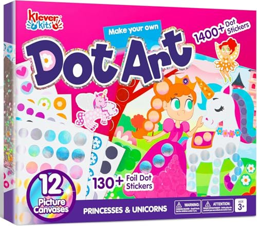 Klever Kits Dot Art Aktivität, Dot It Einhörner Prinzessinnen, Sticker Bastelset für Kinder, DIY Bastelset Zum Basteln Kit,Geburtstagsgeschenke für Kinder ab 3+ Jahren, Flugzeug-Reisespielzeug