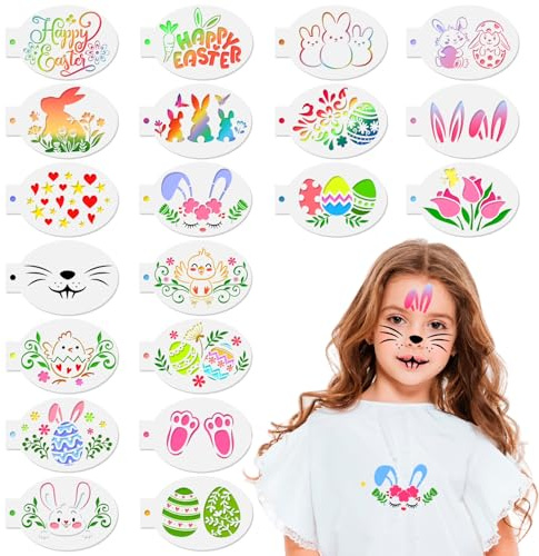 HOWAF 20 Stk Schablonen Gesicht Schminken Ostern Wiederverwendbare, Schminkschablonen Kinder Osterhase Ostereier, Kinderschminke Schablonen Plastikschablonen Schablonen Malen DIY für Kinder Osterdeko