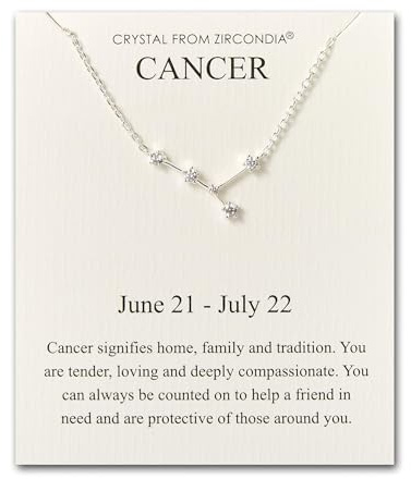 Philip Jones Collier avec pendentif signe astrologique du cancer et carte de citation avec cristaux Zircondia