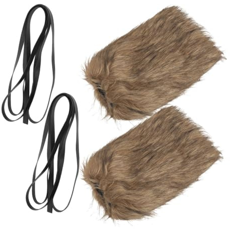 Alipis Calentadores de Piernas Vikingos Accesorios de Piel Sintética Marrón con Ajustable y Suave para Cosplay y Fiestas de Disfraces Unisex 2 Piezas