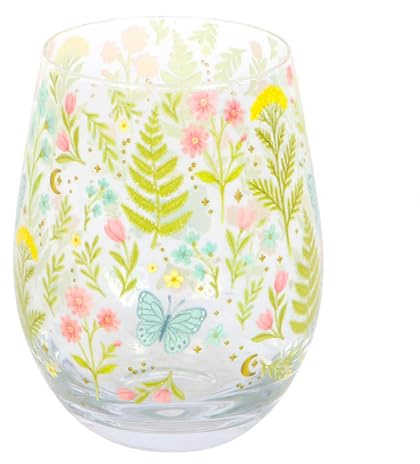 Tech Island Wine Glass, Floral Print Wine Glass, Clear Crystal Effect Ideal for Sassy, Strong Women, Party, Cocktails, Whiskey Champagne, Mother’s Day Birthday,Gift (Floral Print)