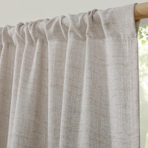 Softalker Scheibengardinen Gardinen Vorhang Kurz modern Leinenoptik Gardine Schal Leinenvorhang für Gardinenstange Fertiggardinen 2er Set 225x140 cm (HxBfür Wohnzimmer Schlafzimmer Kinderzimmer,Natur