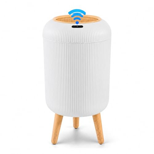 sapisecret Sensor Mülleimer 12L mit automatischem Deckel, Weiß | Runder elektrischer Abfalleimer mit geruchsreduzierendem Deckel für Badezimmer, Küche, WC, Schlafzimmer und Büro.