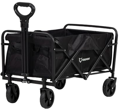 FOXSPORT Carro plegable, carrito de mano, carrito de transporte, carrito de playa con ruedas, carrito de jardín, gran capacidad, asa ajustable, camping al aire libre (80 x 47 x 63 cm)
