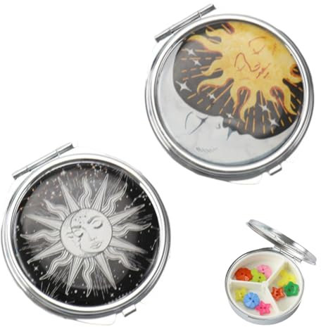WUSJCOF 2 portapillole portatili, portamedicine e vitamine con scomparti, metallo decorativo per tasca o borsa, regalo unico