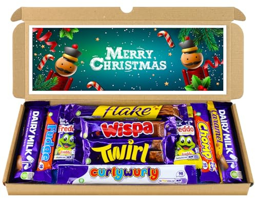 Christmas Selection Box Chocolate Hamper | Letter Box Gift | 10 Fullsize Dairy Milk Chocolate bars | Ideal Secret Santa Gifts For Women, Men & Kids (Merry Christmas)