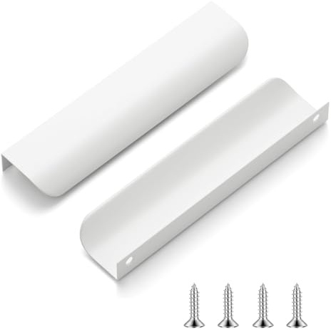 QZKJQDD 2 Pack White Kitchen Cupboard Handles Finger Edge Pulls for Cabinets and Drawers, 120mm Wardrobe Door Handles Modern Aluminum, Matte White