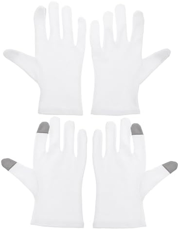 POPETPOP Guanti Idratanti per Mani in Cotone Lozione Integrata, 2 Paia, Morbidi ed Elastici per Dormire e Touchscreen, per Cura Notturna della Pelle