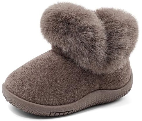 MK MATT KEELY Baby vinter snöstövlar 0-5 år småbarn flickor fluffiga tossor utomhus varma promenadskor med mjuk halkfri gummisula, Kaffe, 8.5/9 UK Child