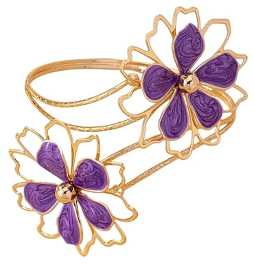 Dishowme Flower Upper Arm Cuff Vintage Arm Bracelet Band Armlet Bangle Hollow Floral Armband Body Chain Jewelry for Women (Purple)