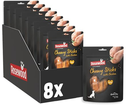 Rosewood Chewy Sticks Pollo Medium - Bastoncini da masticare con pelle di manzo e pollo, snack masticabili per cani, aiutano la cura dei denti, senza cereali, senza additivi artificiali, 6x100 g