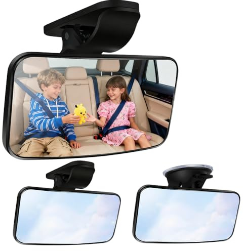 Rétroviseur de voiture pour bébé - Pivotant à 360° - Avec ventouse et clips - Grand champ de vision - Miroir arrière incassable pour bébé - 13 x 6,5 cm - Rétroviseur de voiture pour bébé