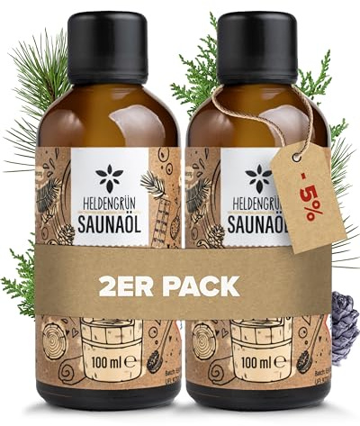 Heldengrün® BIO Saunaaufguss Wald “Berghütte” [100 % NATURREIN] Saunaöl mit Zedernholz, Tanne & Zirbe - Ruhiger Saunaaufguss für Liebhaber – Sauna Konzentrat für 20 Anwendungen - 2 x 100ml