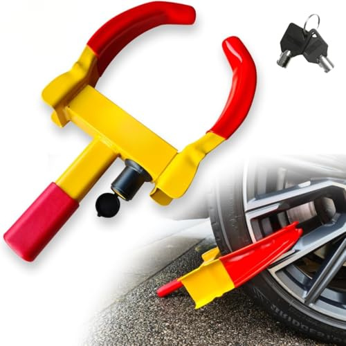 Wheel Clamp Lock - Heavy Duty Anti-Theft Security Lock for Cars, Caravans, and Trailers - Adjustable, High-Visibility Vehicle Protection with 2 Keys