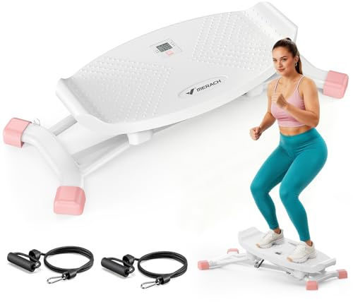 MERACH Balance Board Laterale per Adulti con Display, Tavola di Equilibrio con 2 Fasce di Resistenza, fino a 136 kg, per Riabilitazione & Coordinazione, Home Gym, Principianti - Bianco