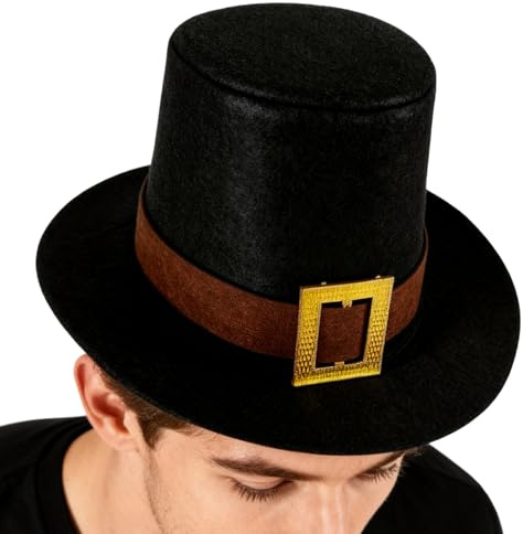 Genérico Pilgrimhatt för barn, hatt med gyllene spänne - retro filttillbehör för kostymer - för tonåringar män kvinnor vuxna unisex: Cosplay skolarbete foton