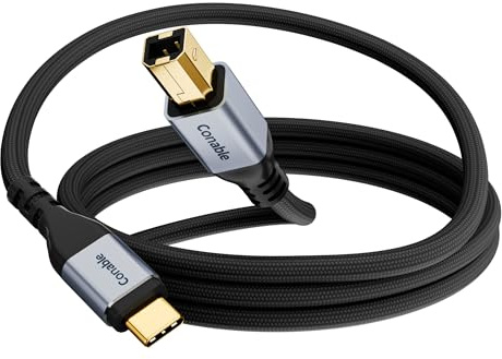 Conable Cavo USB B a USB C, 1,2 m, cavo intrecciato USB C per stampante, cavo MIDI USB C per MacBook Pro/Air HP, compatibile con pianoforte Yamaha, controller DJ, DAC, tastiera, stampante, scanner
