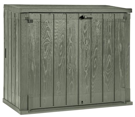 Toomax Storer Plus XL Baule portattrezzi da giardino 1270L effetto legno verde foresta, 145x85x124,5h cm, baule portattrezzi in plastica resistente, ideale per interni ed esterni