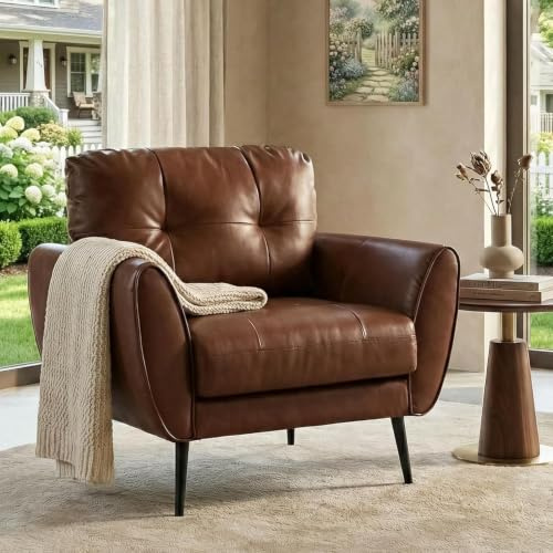 GRAVFORCE Sessel Wohnzimmer Ohrensessel Sessel mit Armlehnen Braun 1 | Bequem und Modern Lesesessel Loungesessel Prägunoserie Einzelsofa Kunstleder