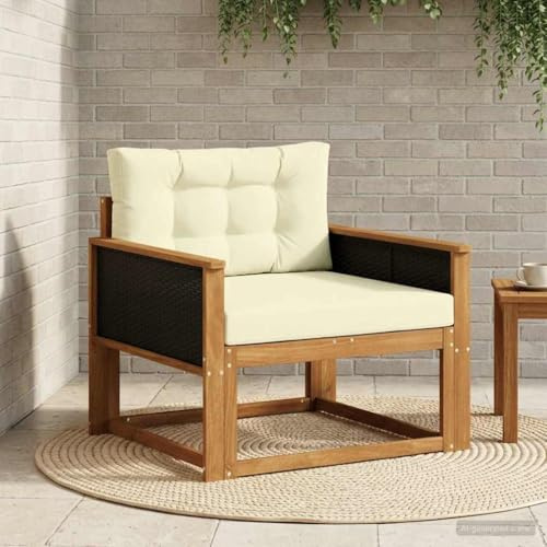 LoogCape Outdoor Mittelsofa Natur aus robustem Akazienholz für moderne Außenbereiche, wetterfestes Lounge-Sofa mit Rückenlehne, Sitzkissen und Armlehnen für Balkon, Terrasse oder Garten