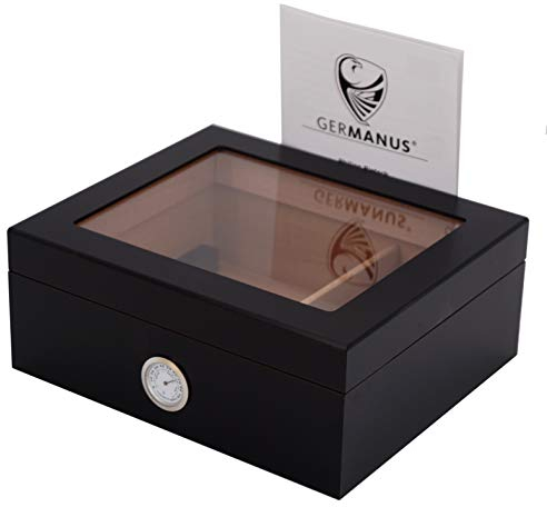 GERMANUS Zigarren Humidor Black Beauty für ca. 50 Zigarren, Schwarz