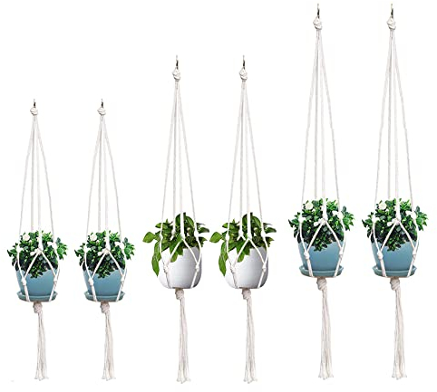 koitoy Macrame Plant Hanger, 6 Pack White Indoor Outdoor Hanging Planter Flower Pot Basket Hanging Handmade Hanging Plant Holders(60cm *2 80cm *2 100cm*2)
